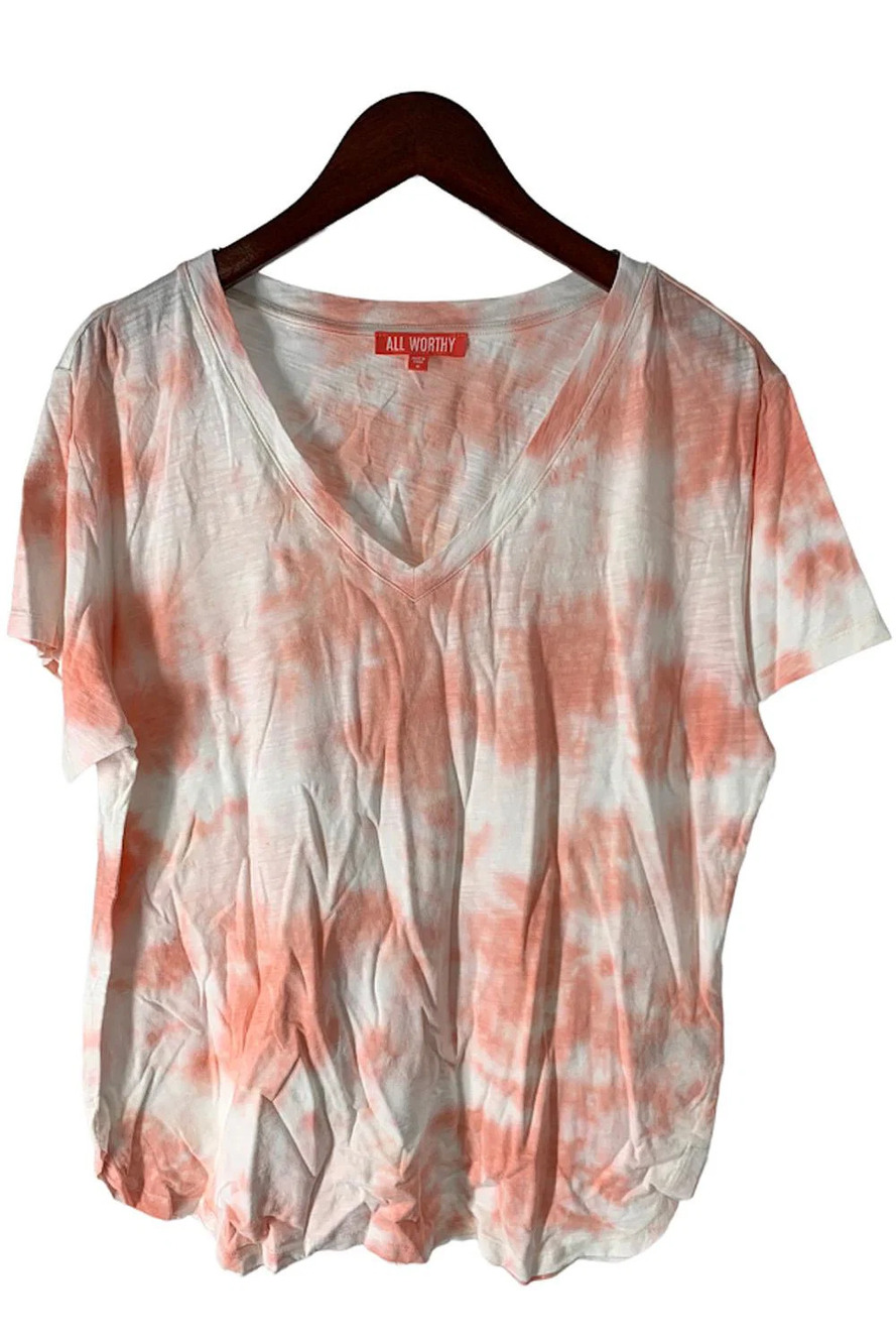 All Worthy Hunter McGrady Tie-Dye T-Shirt with Curved Hem Coral - Regular
